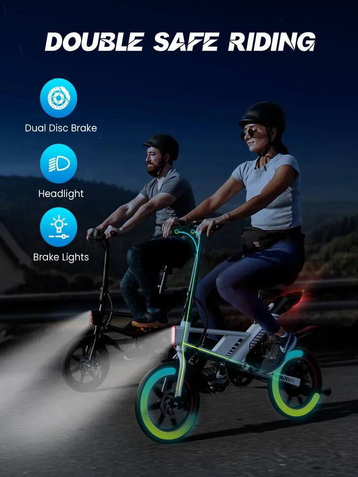 GYROSHOES Electric Bike for Adults Commuter, 14" Mini E-Bike 450W Motor 19MPH 30Mi Range, 3 Modes (Pure Electric/Pedal Assist/Normal Bike), Rear Suspension, UL2849 Certified, Phone Holder & Lock Included, Ideal for College Students & Urban Riders-Black image 3