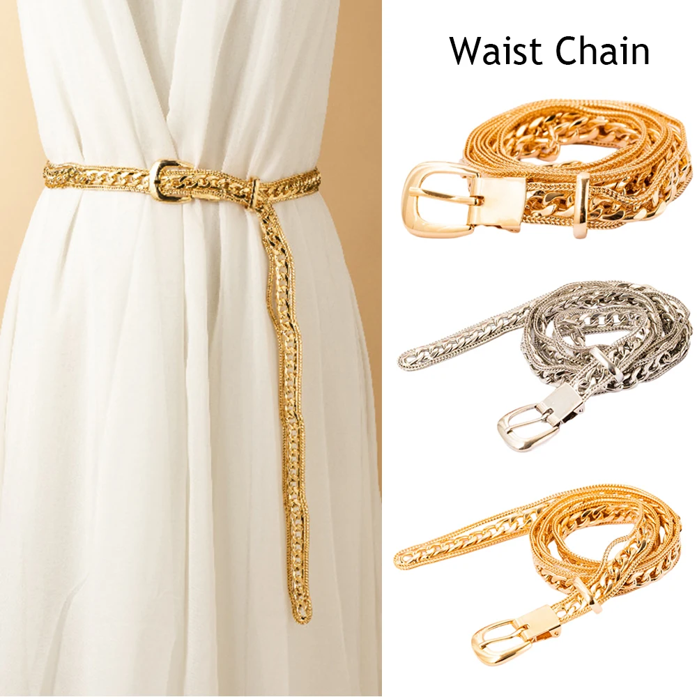 

Fashion Women Chain Belt Skirt Jeans Decorative Metal Waist Chain All-match Gold Silver Belts for Women Adjustable Waistband