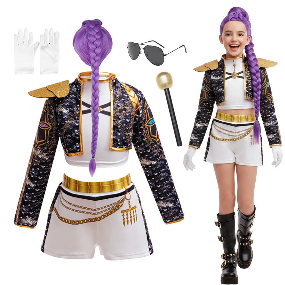 Ensemble 3 pièces manteau + gilet + short pour fille, tenue de chanteuse, déguisement de spectacle, uniforme pour enfants, costumes de fête