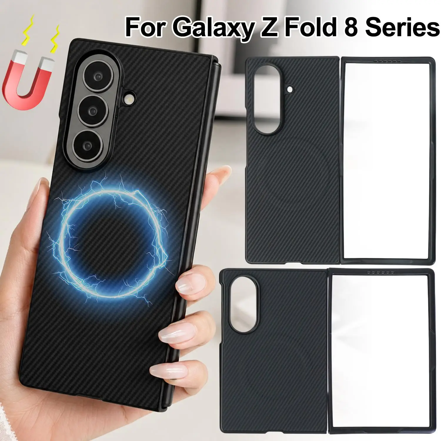 Magnetic Carbon Fiber Phone Back Cover For Samsung Galaxy Z Fold 8/8 Ultra Shockproof Protection Magnet Case ZFold8 ZFold8Ultra