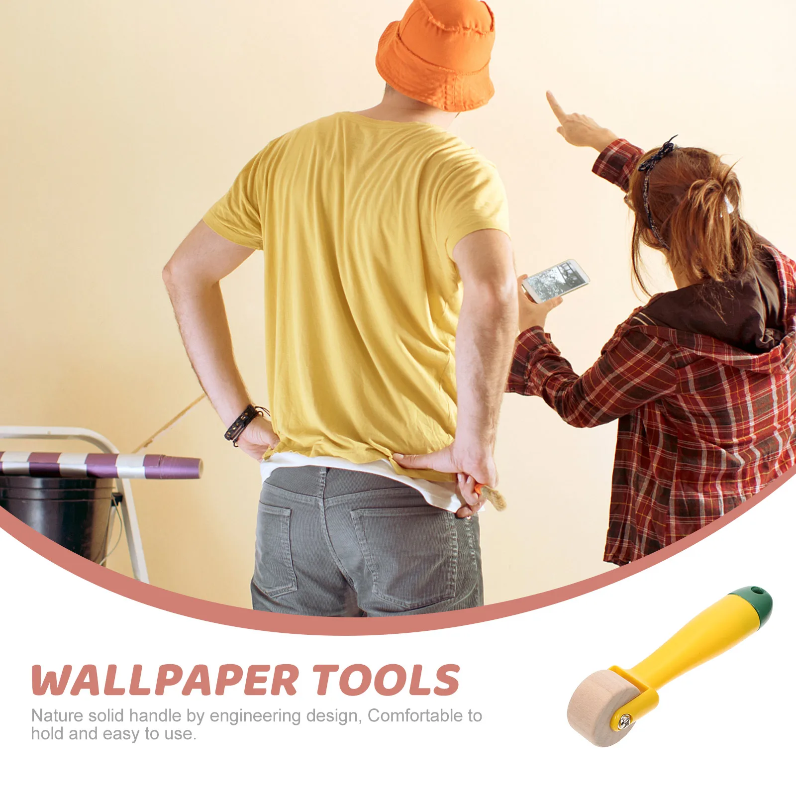 

Wallpaper Roller Tools Seam Presser for Smoothing Wallpaper Seaming Corner Wood Handle Rolling Wheel Quilting Sewing