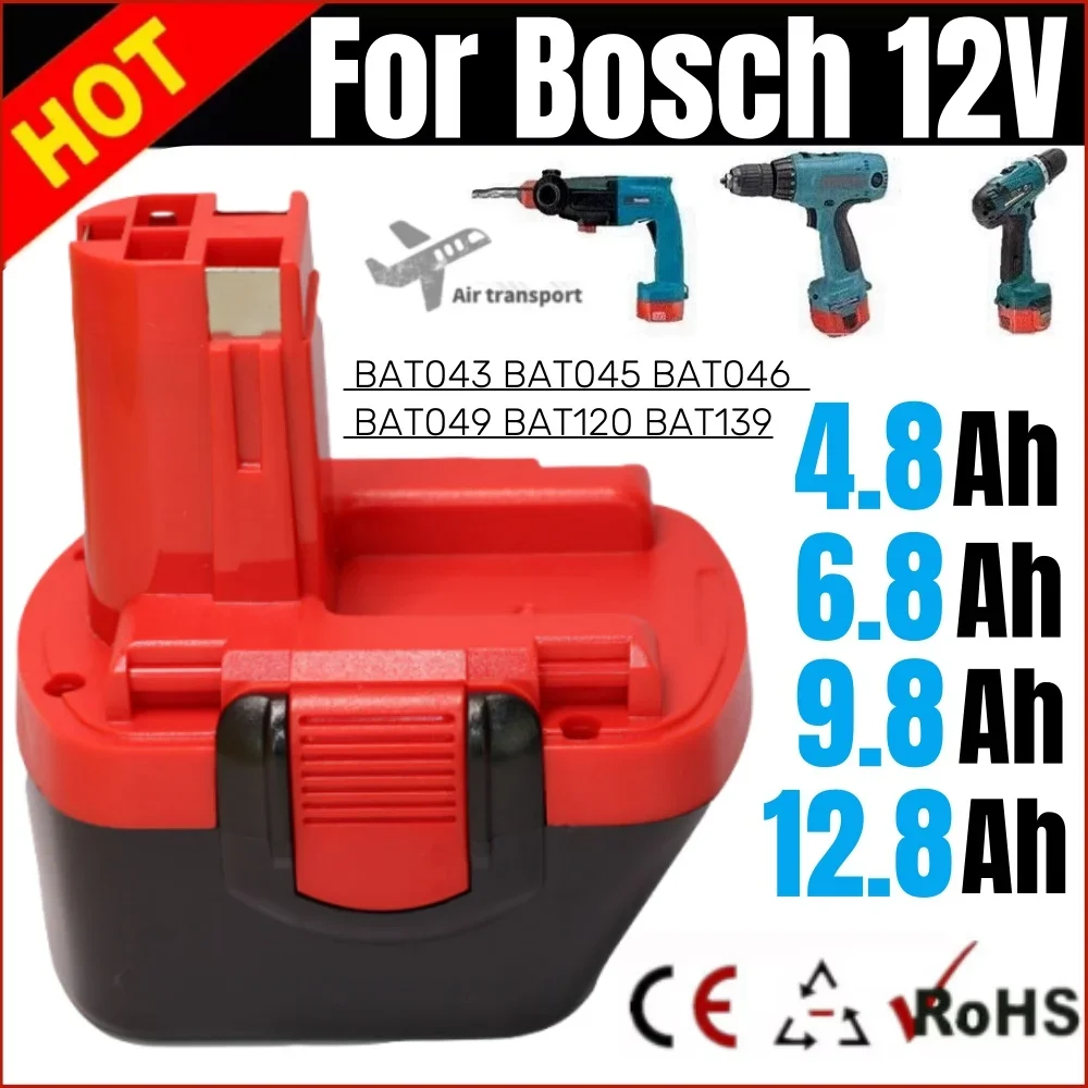 

100% New 12V For Bosch 4.8/6.8/9.8/12.8AH Ni-MH 12 Volt screwdriver battery BAT043 BAT045 BAT046 2607335273 2607335274 PSR