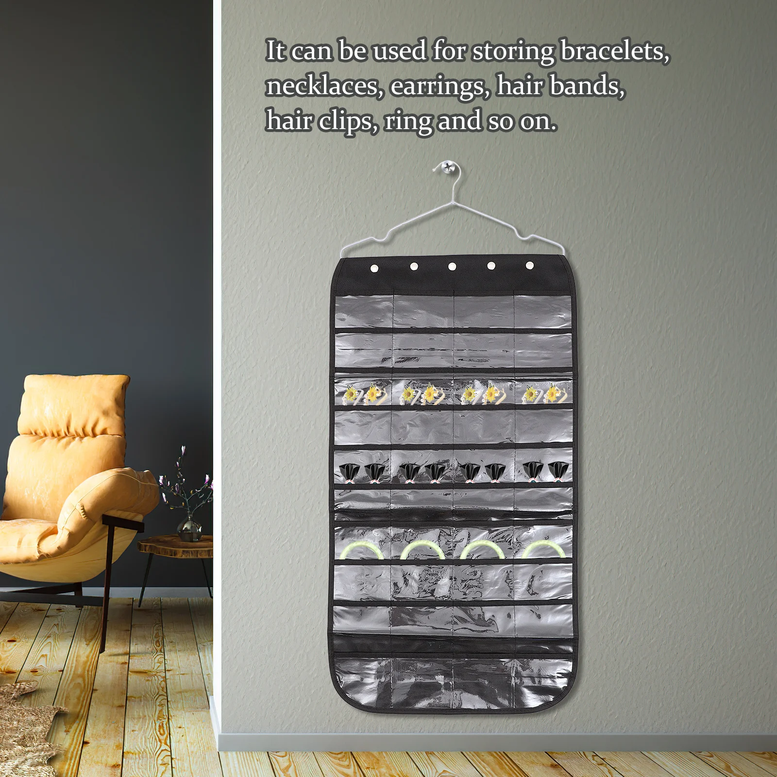 

Hanging Jewelry Organizer Bag Double Sided Large Capacity Wall Door Jewelry Storage Holder Organizer for Necklaces Earrings