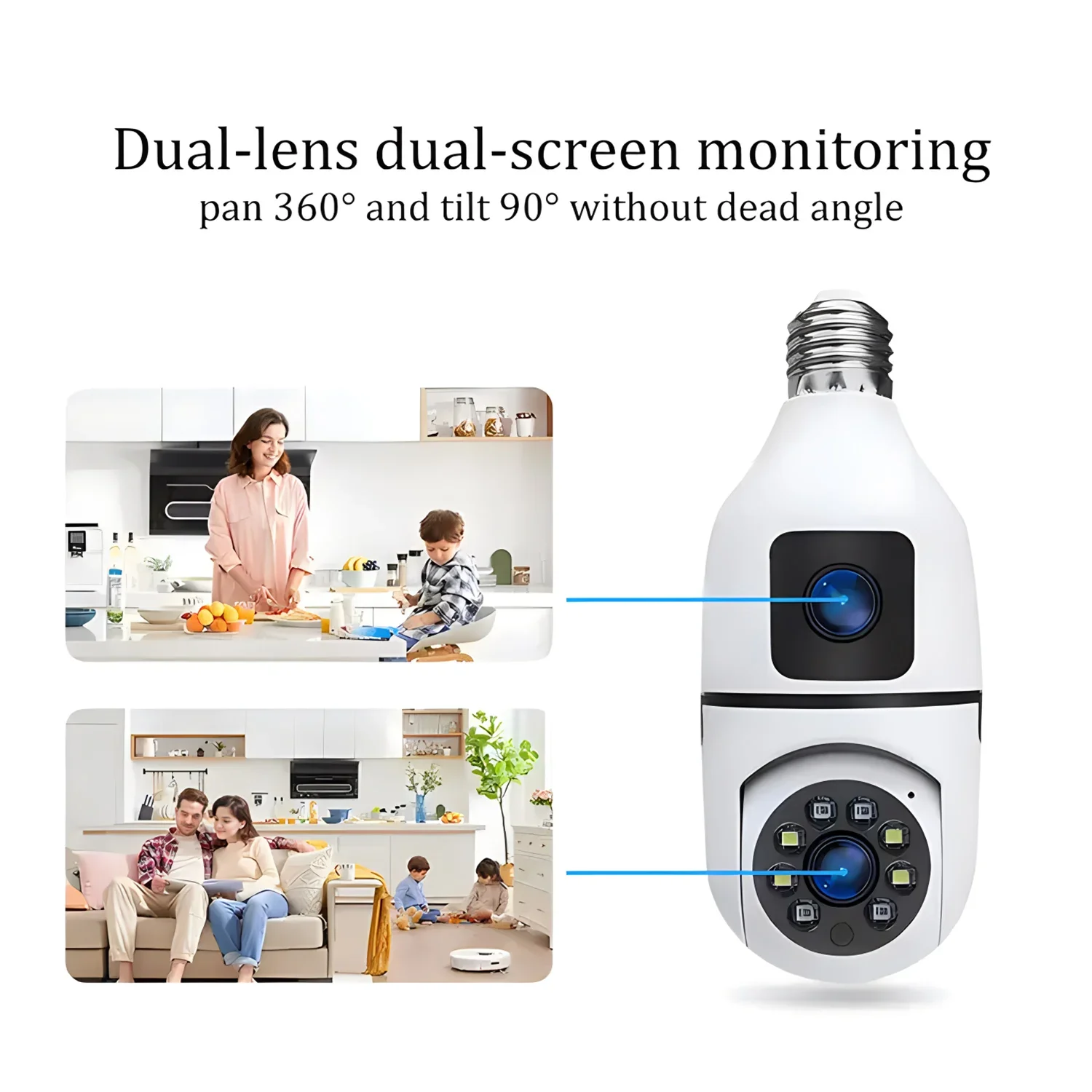 2MP E27 Bulb Surveillance Dual Lens Camera Night Vision Full Color Automatic Human Track Security Monitor Wifi Camera image 4