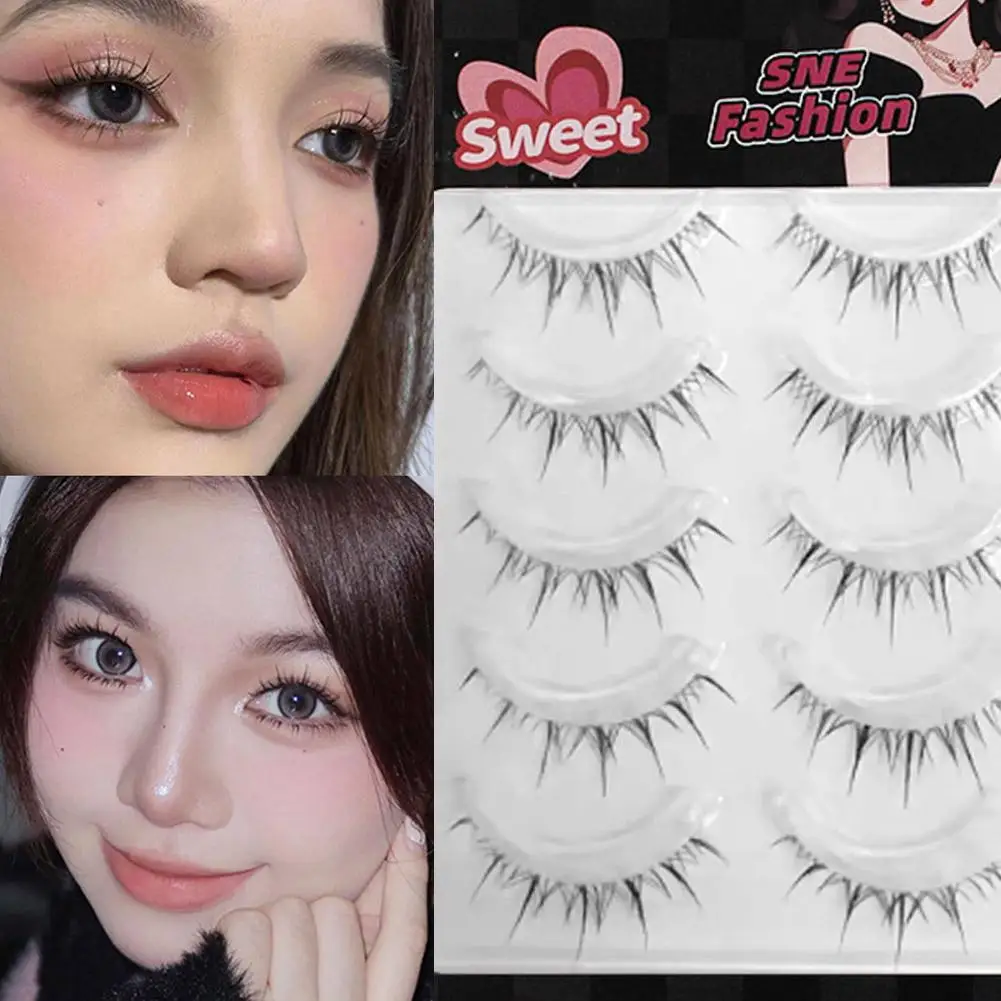 5 Pairs Of Transparent Stem Wavy Eyelash Extensions Apply, Eye Looking, Natural Easy To - Appearance Enhancing Reusable