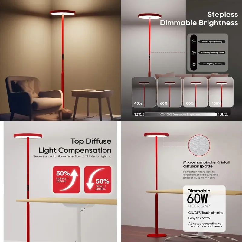 for Modern Living Room Office Vertical Floor Lamp Decorative Aluminum Standard Dimmable Standing Light