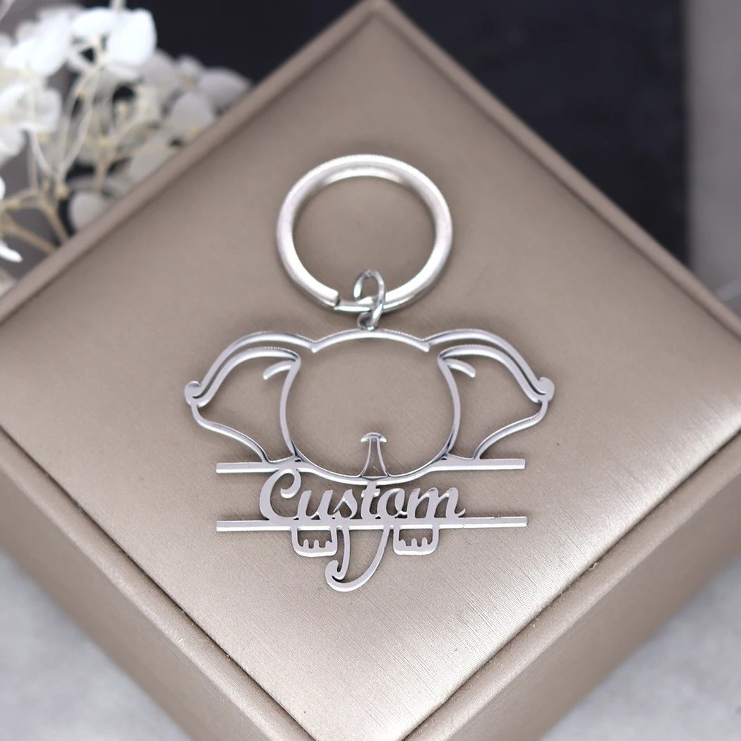 Stainless Steel Custom Name Elephant Animal Keychain For Women Men Keyring Keyring Cartoon Jewelry Gift