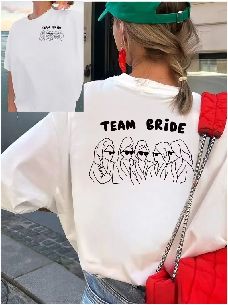 Team Bride Squad Print Wedding Bridesmaid Women's Graphic T-Shirt Great Pre-Wedding Weekend Occasions Crew-Neck Short