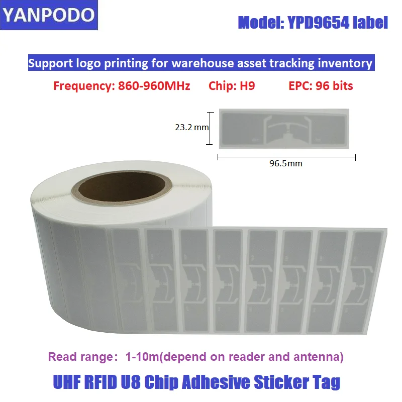 YANPODO-Autocollant adhésif longue portée, étiquette RFID, incrustation de support UHF, puce UHF, 860-960MHz, U8, Alien, H9, M730, ISO18000, 6C, 10 pièces