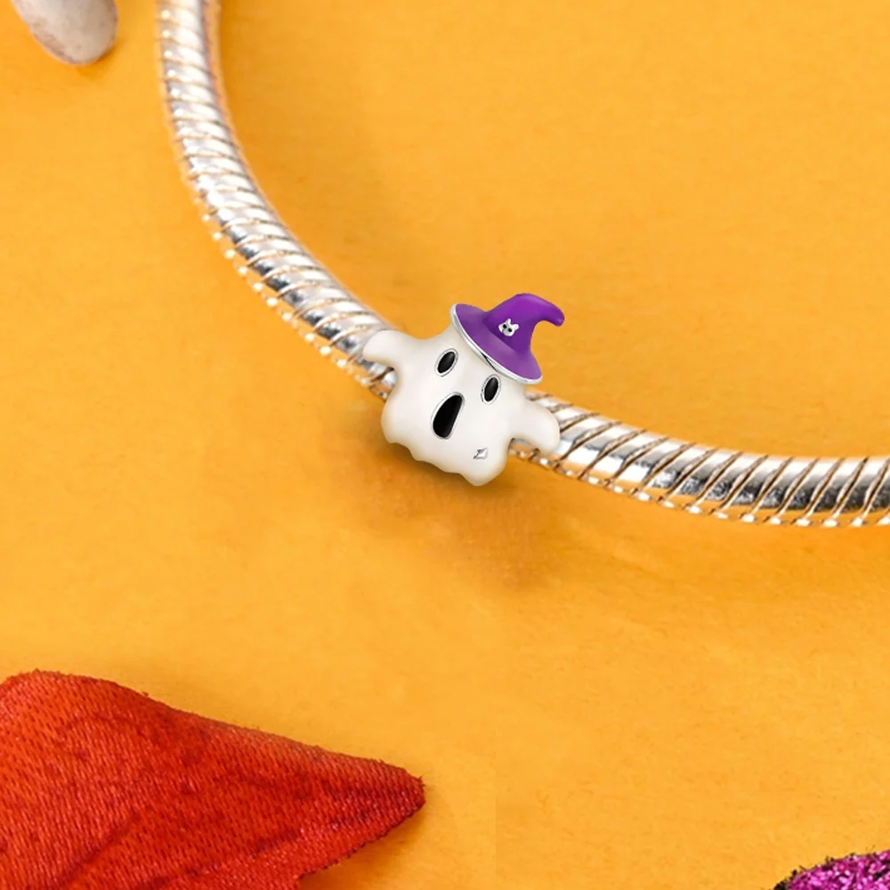 925 Sterling Silver Luminous Magic Hat Ghost Beads Fit Original Charms Bracelet for Jewelry Making Women Halloween Gifts