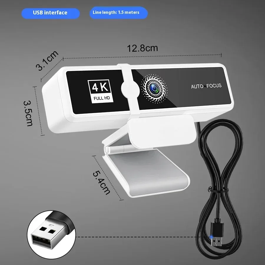 Mikrofon Fokus Otomatis Webcam Full HD 4K Pro untuk Panggilan Rumah Pertemuan Online Kamera Langsung Res 4000X3000 8MP Web Cam Stand Hold