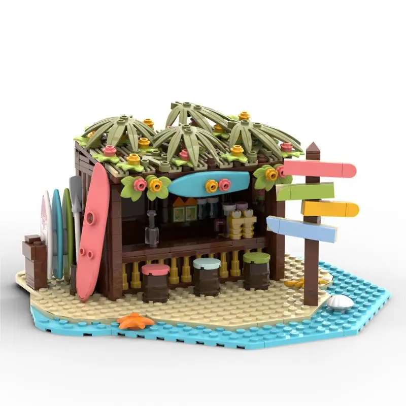 385PCS tropical surf shack Modular MOC-910030 Creative street view Model Building Blocks Architecture Assembly Model Toys Gift