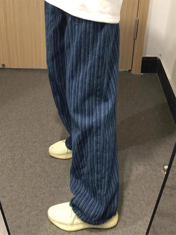 

Large Size Vintage Straight Leg adient Stripe Men's Women's Summer Trendy High Street Long Pants Casual Trousers