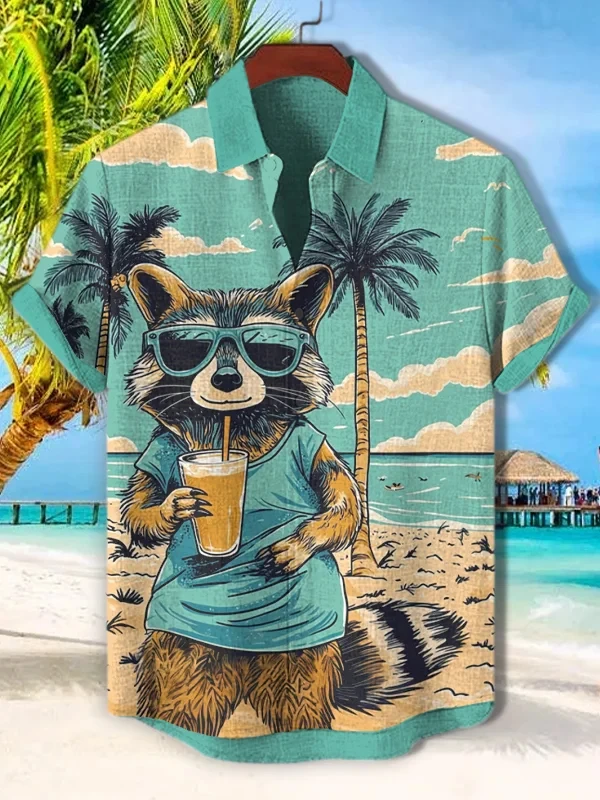 

Hawaiian Funny Animal Pattern Men's Shirt Polyester Fabric Summer Casual Vacation and Outdoor Wear Men's Button Lapel Shirt