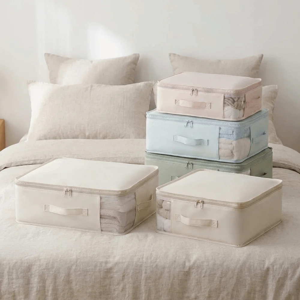 Visible Bed Sheet Storage Bag Folding Large Capacity Blanket Storage Container Waterproof Space Saving Clothes Quilt Storage Bag view 4