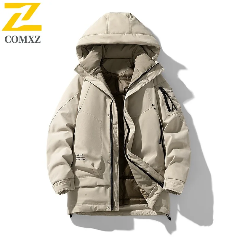 COMXZ 2025 معيار وطني جديد 60 أسفل خفيف الوزن دافئ للجنسين مقنعين سترة الخريف الشتاء الشباب سترة الموضة غير رسمية
