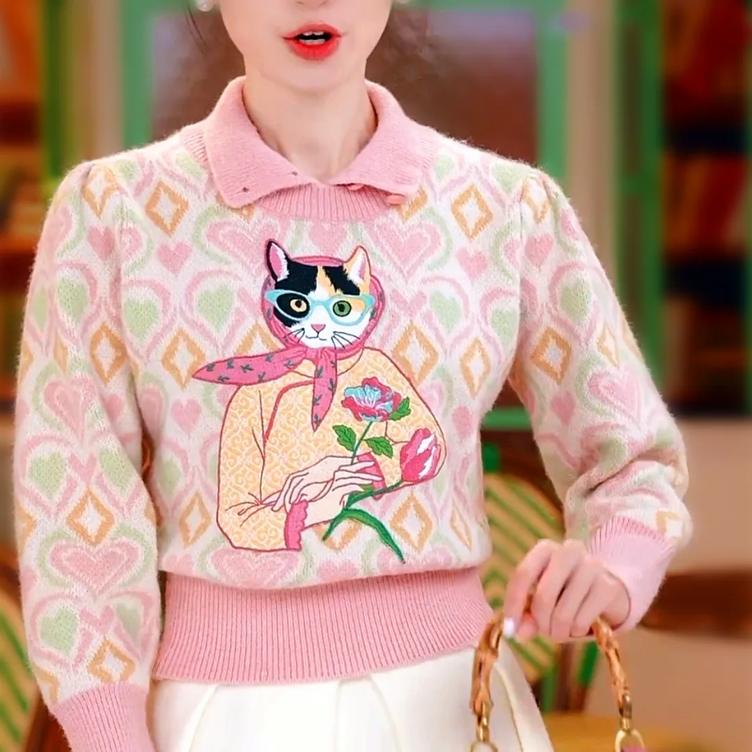 

Роскошные брендовые свитера, топы, женские Y2K, женский свитер с вышивкой мультфильмов, пуловеры в стиле армейского пэчворка, праздничная одежда, топы NZ209