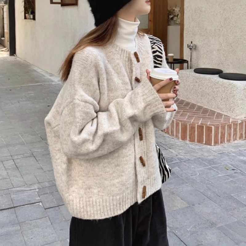

Autumn Winter Knitted Cardigan Coat for Women Spring Autumn Loose 2025 New Top Retro Sweater Thick