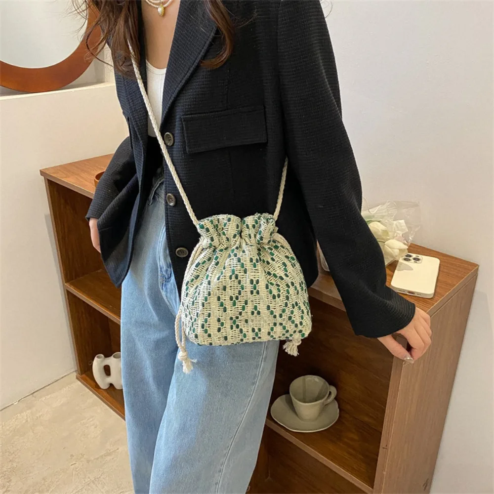 Bolso cruzado con cordón de gran capacidad, monedero de estilo coreano, bolso de cubo con cordón, bolsa de almacenamiento, bolsa para maquillaje, lápiz labial