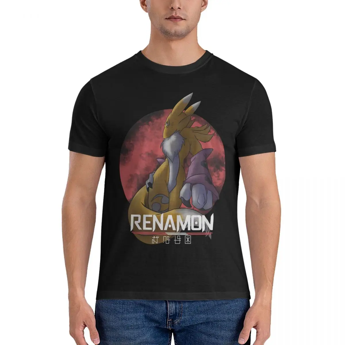 Rookie Renamon Form Japanese T-Shirt Men Digimon Funny Cotton Tees O Neck Short Sleeve T Shirt Printed Clothing