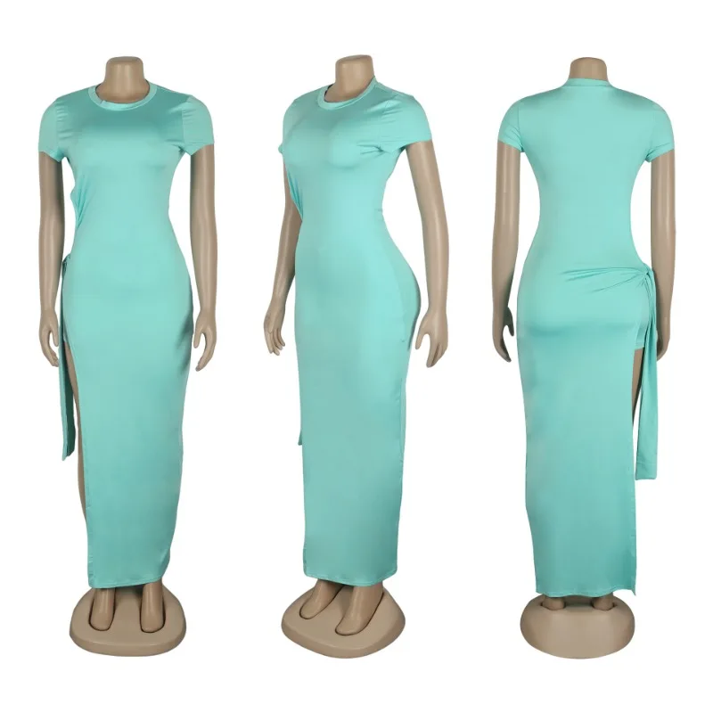 Solidny, casualowy letni dwuczęściowy strój damski, dwuczęściowy zestaw letni, długa bluzka z sznurowaniem i krótkie spodenki z wysokim rozcięciem po bokach, para mujer.