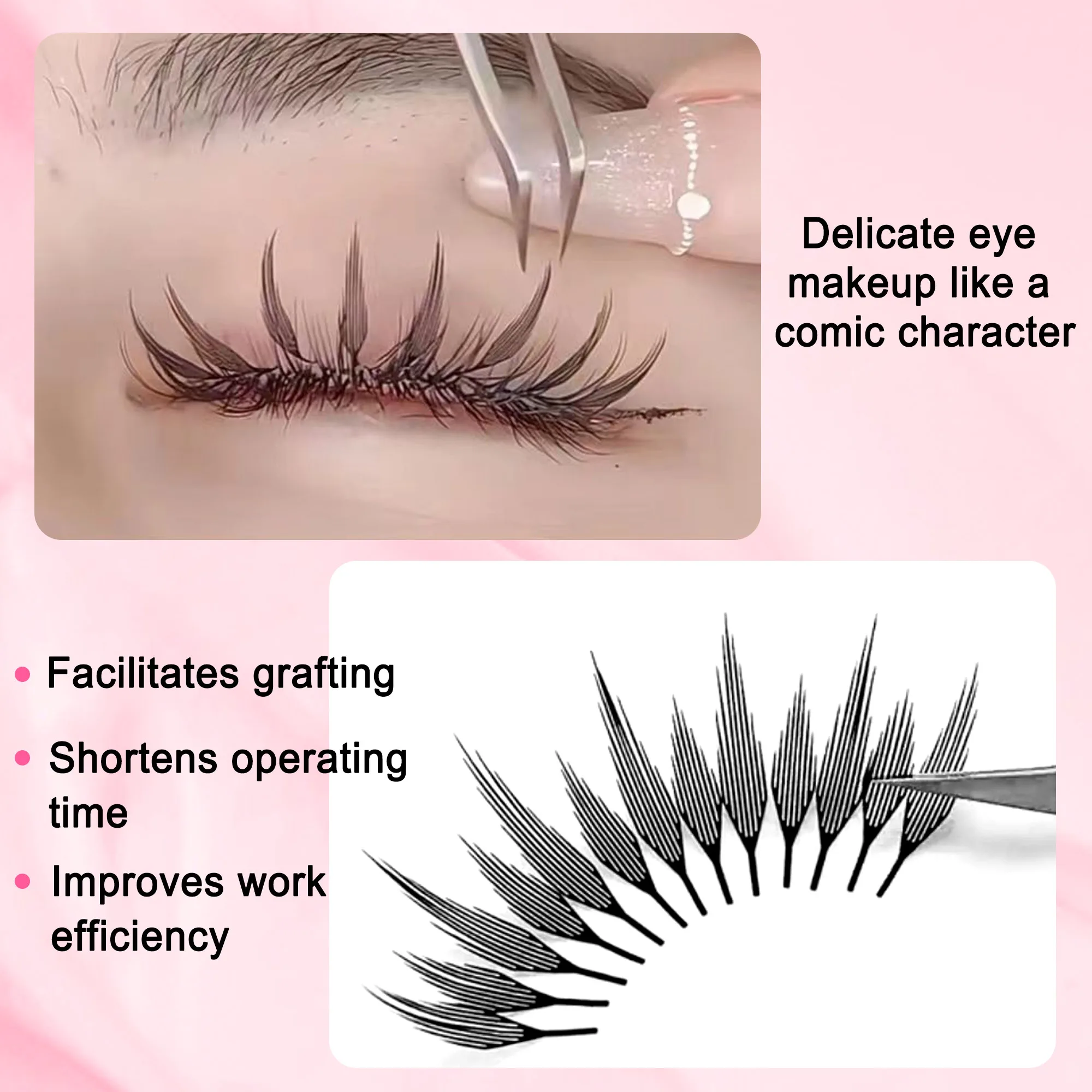 5PCS manga spits 8-15mm nieuwe stijl veer vorm wimpers uitbreiding C / D krul valse wimpers premade fans make-up tool