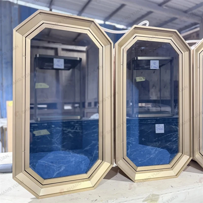 custom.Luxury Wall Mounted Jewelry Showcase Brushed Gold Glass LED Spotlight Wall Cabinet Source Factory Custom - view 2
