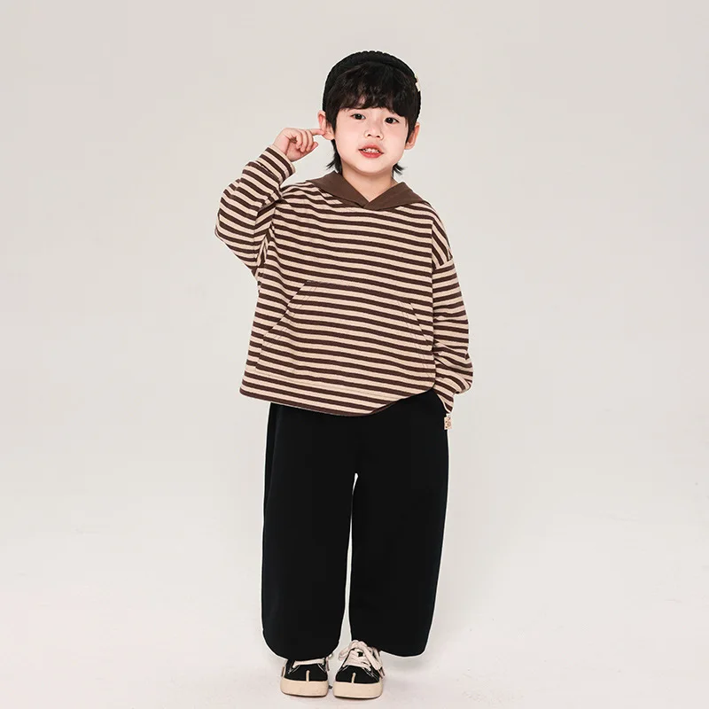 

Children Clothing Striped Hooded Top 2024 Spring and Autumn New Boys Korean Style Loose Hoodie Fashion Casual Pullover