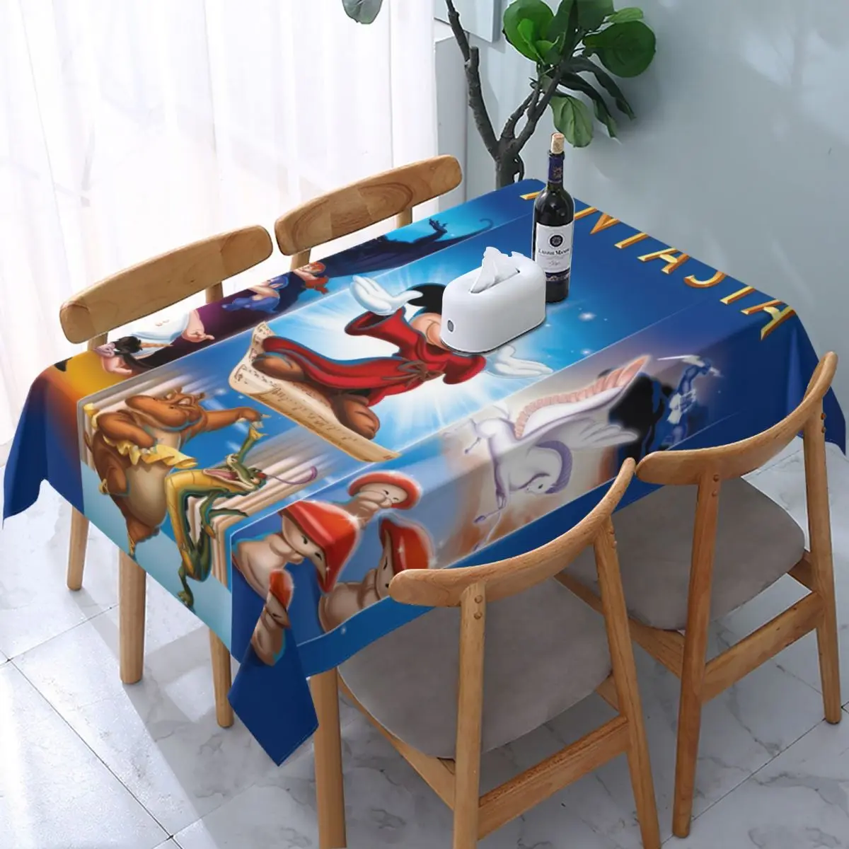 Cubierta de mesa Rectangular de Disney, mantel ajustado con borde trasero para Picnic, películas de fantasía, Mickey Mouse, música de Anime