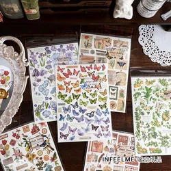 Vintage flowers butterfly Stickers Aesthetic Sticker For Scrapbooking Journaling Supplies Planners Kid DIY Art Crafts