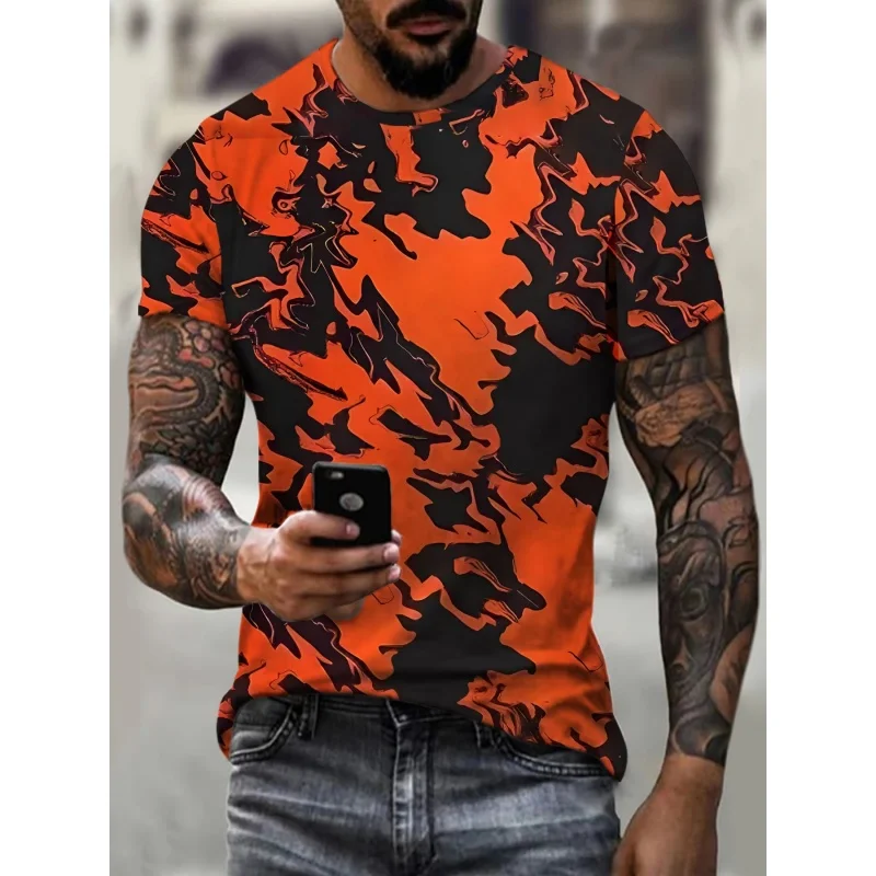 3D Print Fun Camouflage T-Shirt For Men Color Splicing Graphic Tees Summer Casual Round Neck Short Sleeve Tops Street Tee Shirts