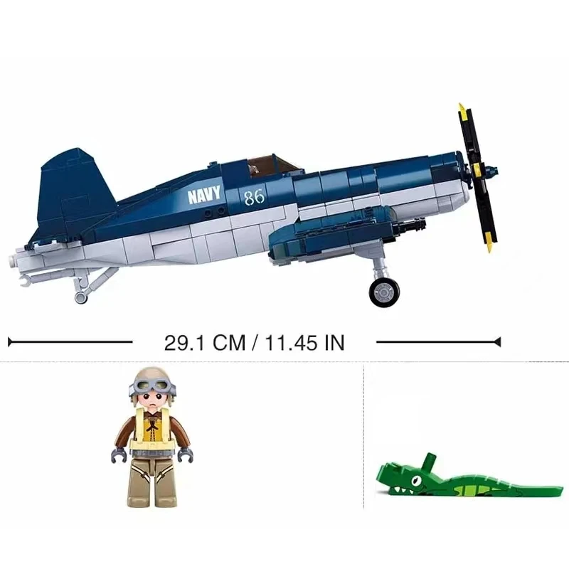 US Vought  Corsair F4U Fighter Propeller Airplane Building Blocks World War II  WW2 Military Bricks Toys Christmas Gift 550PCS