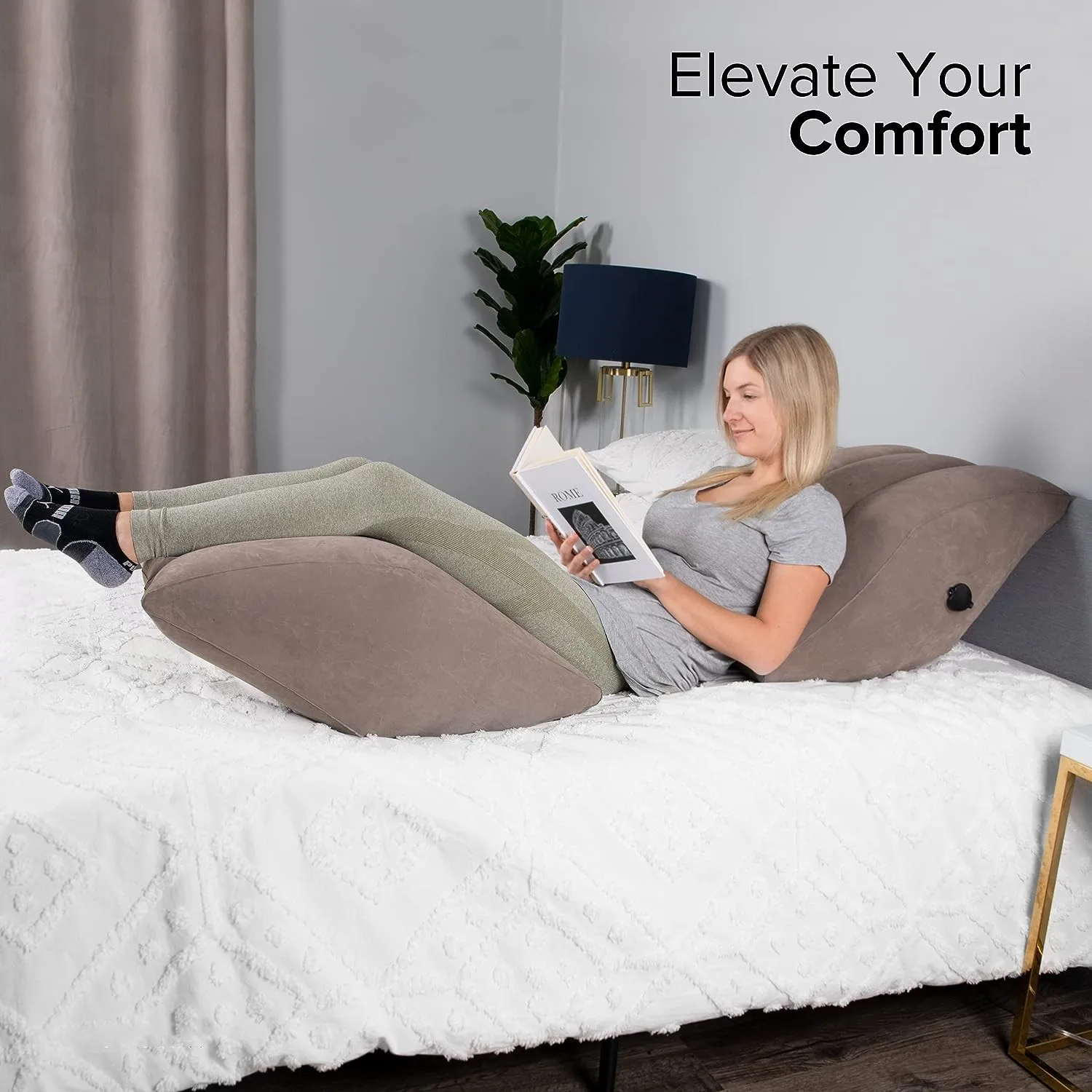 Inflatable Leg Elevation Pillow- Portable Wedge Pillow for Legs with Storage Bag, Versatile Leg Pillows for Elevation Blood Circ