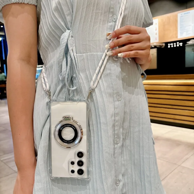 Vier-Ecken-Schutzhülle mit Trageriemen für Samsung Galaxy S24 Ultra S26 S22 S25 FE S23 Plus A17, magnetischer Magsafe-Ständer, Crossbody-Lanyard-Cover – Detail 8