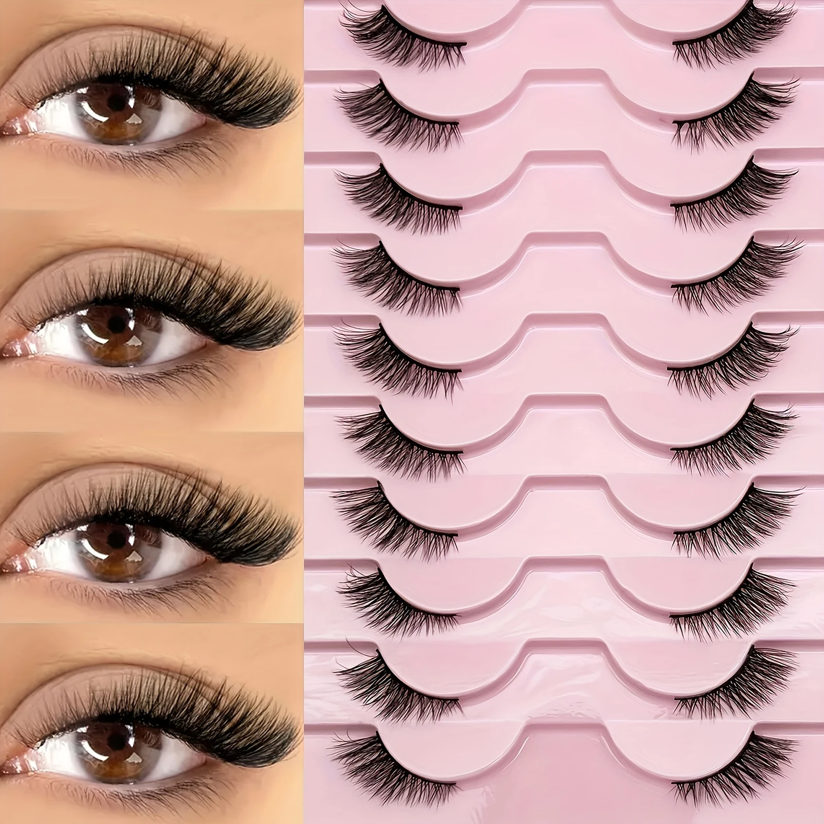 10 Paar Halbe Wimpern Natürliche Flauschige Katzenaugen-Wimpernbüschel Geflügelte Enden Verlängerte Künstliche Wimpern Weiche Europäische Wimpern