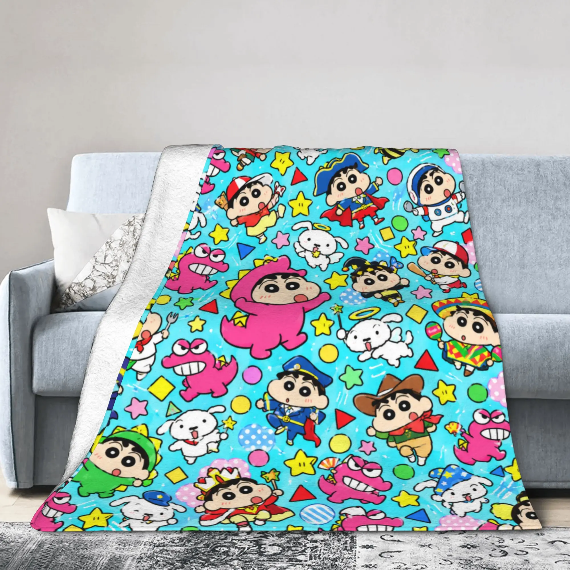 Soft Warm Blanket Boy Girl Decorative Crayon Shin-chans Crew Throw Blanket Flannel Bedspread For Living Room Sofa Bed Cover