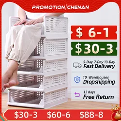 Folding Storage Rack Storage Basket Wardrobe Clothes Layered Partition Shelf Stackable Kitchen Toy Books Organize Storage Rack