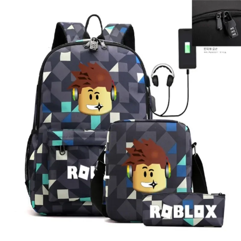 

3pcs/set Roblox Game Anime 3D Print Student Laptop Backpack USB Charging Backpack for Men and Women Casual Traveling Bags Gift