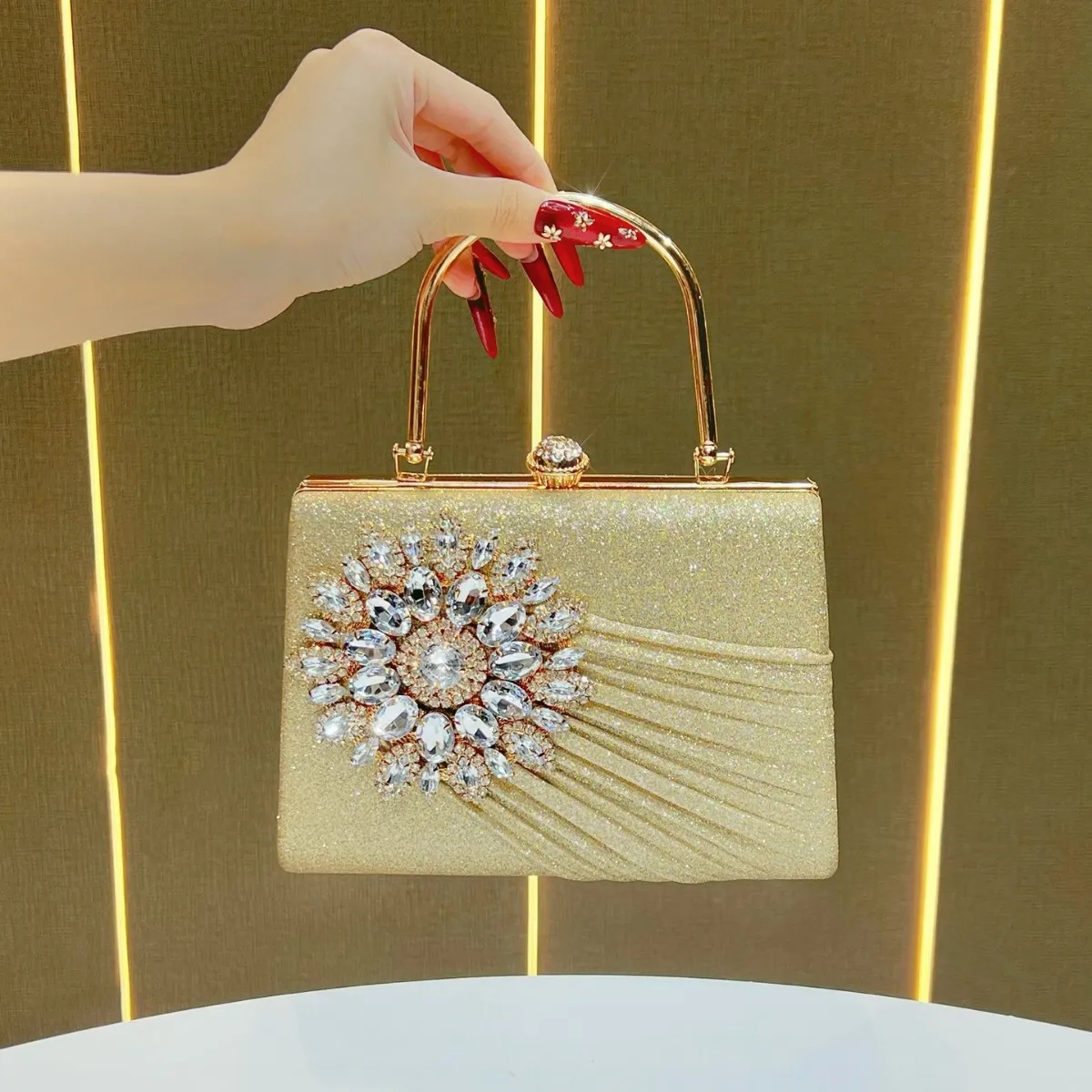 Dinner Bag Niche Diamond-Encrusted Handbag Single Shoulder Oblique Span Banquet Evening Bag Fashion Handbag