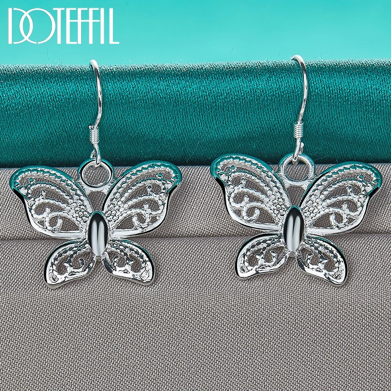 DOTEFFIL 925 Sterling Silver Hollow Butterfly Drop Earring For Women Wedding Engagement Party Fashion Charm Jewelry image 3