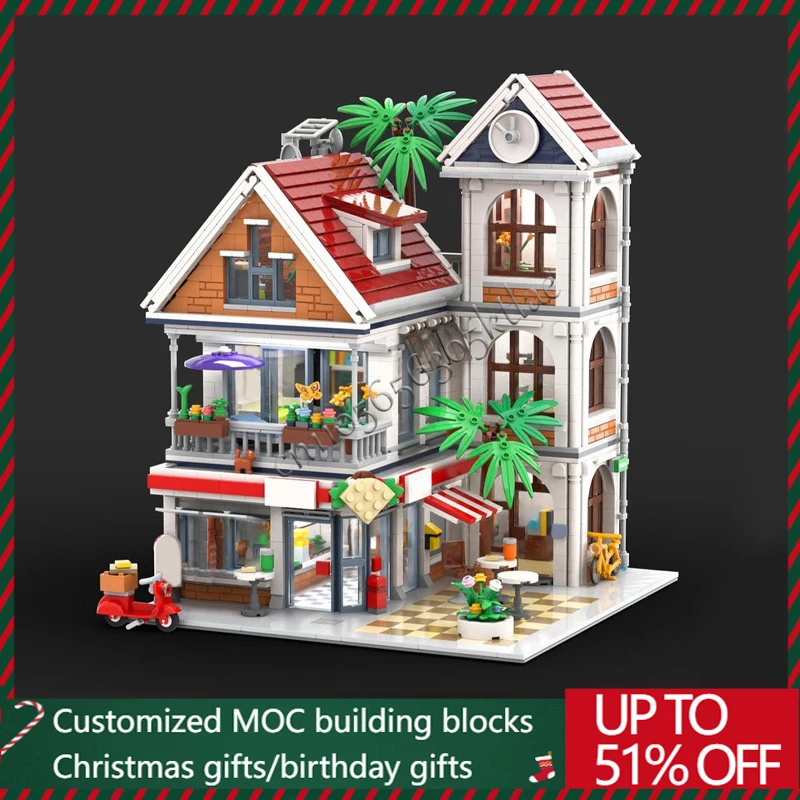 

2903 шт. Moc, средневековый городской дом с грилем, строительный блок для ресторана, индивидуальный сборка «сделай сам», детские игрушки, подарок-сюрприз