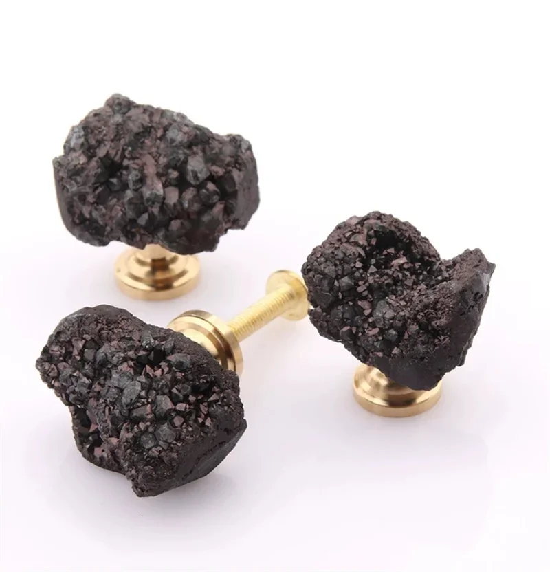 2Pcs Black Crystal Cabinet Door Pull Handles Drawer Knobs Natural Furniture Handle For Kitchen Cupboard Wardrobe Pulls Decor