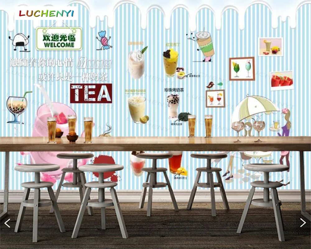 

Papel de parede custom blue mood milk tea 3d wallpaper mural,drink restaurant juice shop dining room wall papers sticker