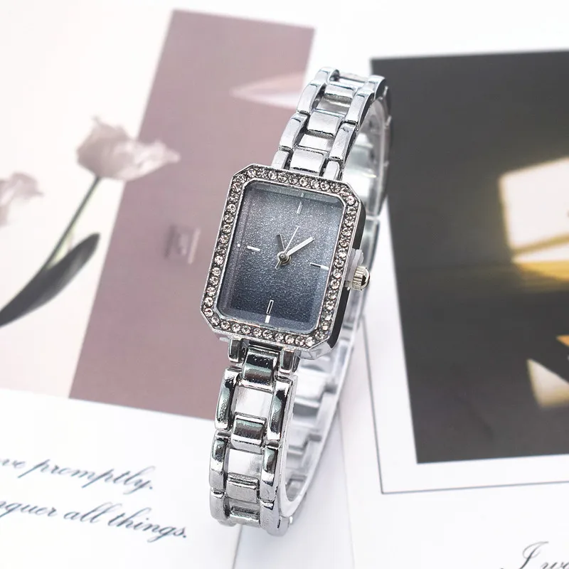 Jam Tangan Wanita Bermerek Mewah Jam Tangan Kuarsa Wanita Desain Minimalis Kristal Persegi Modis Jam Tangan Baja Tahan Karat Reloj Mujer