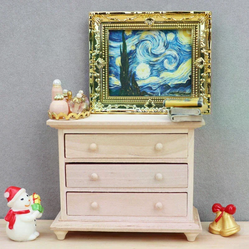 1:12 인형집 미니어처 수납 서랍장 캐비닛 침대 옆 테이블 가구 모델 장식 장난감 인형집 액세서리