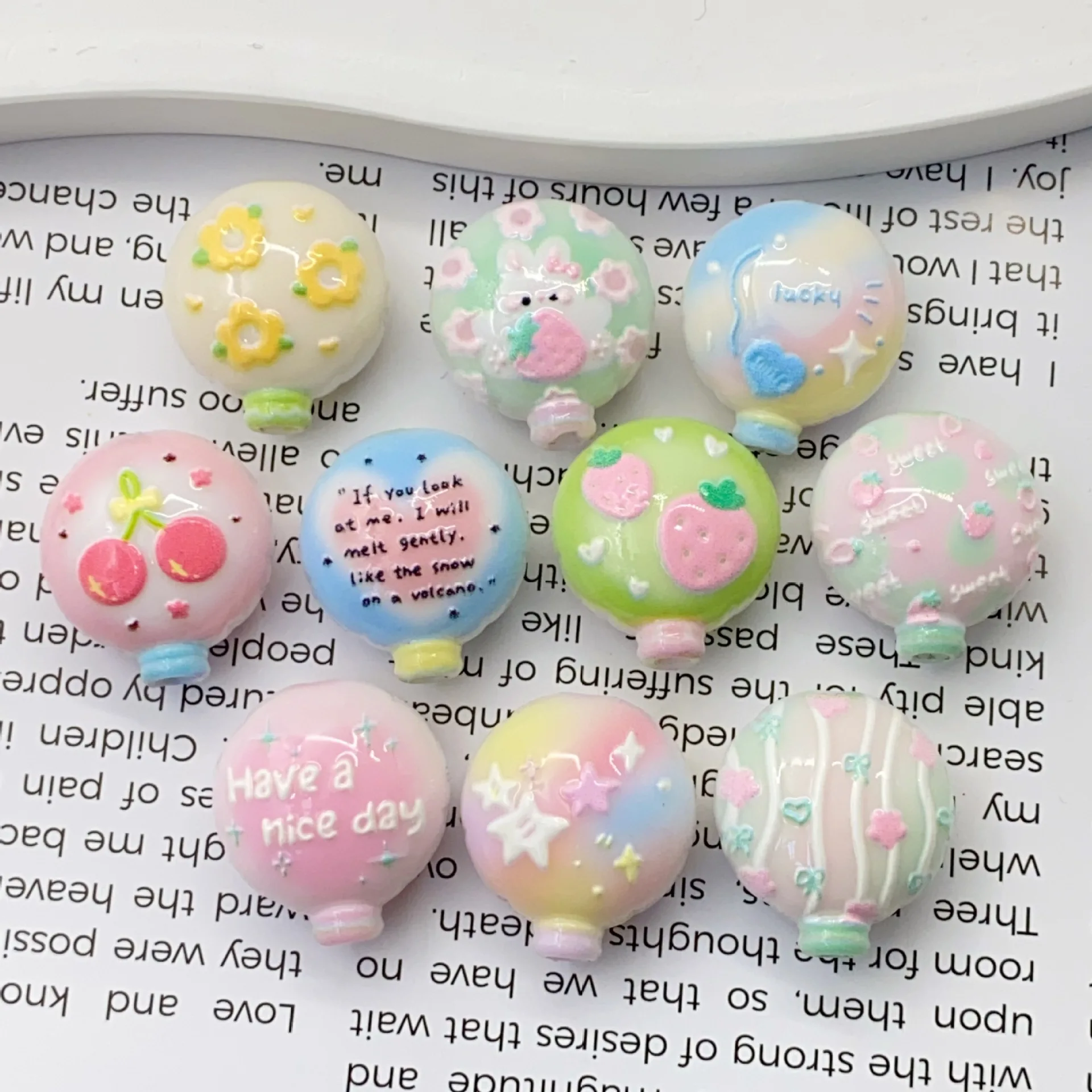 10pcs Through Hole Beads Double Sided Embossed Flower & Hot Air Balloon DIY Accessories for Pen Phone Chain Keychain Ornaments view 5
