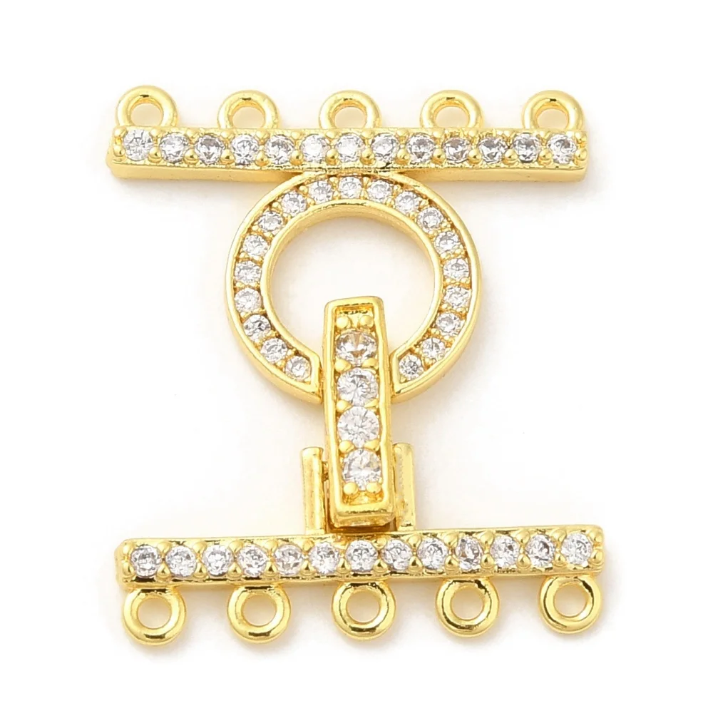 

5Pcs 5-Strand Brass Fold Over Clasps Micro Cubic Zirconia Connector Clasps for DIY Necklace Anklets Jewelry Making Accessories