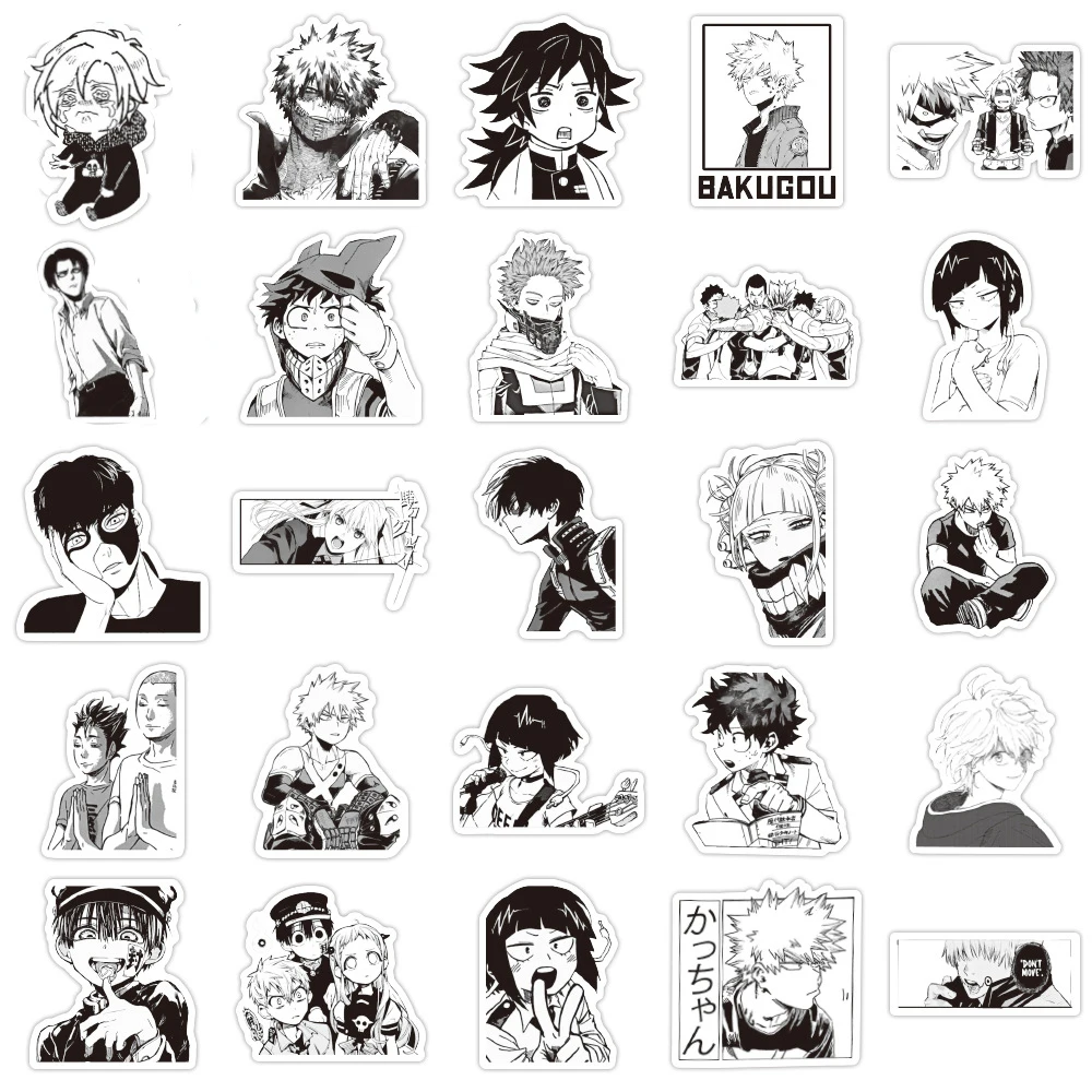 10/30/50/100 قطعة أسود أبيض مانغا أنيمي هجوم على تيتان Jujutsu Kaisen ملصقات الهاتف المحمول كول ملصق مضاد للمياه الاطفال اللعب