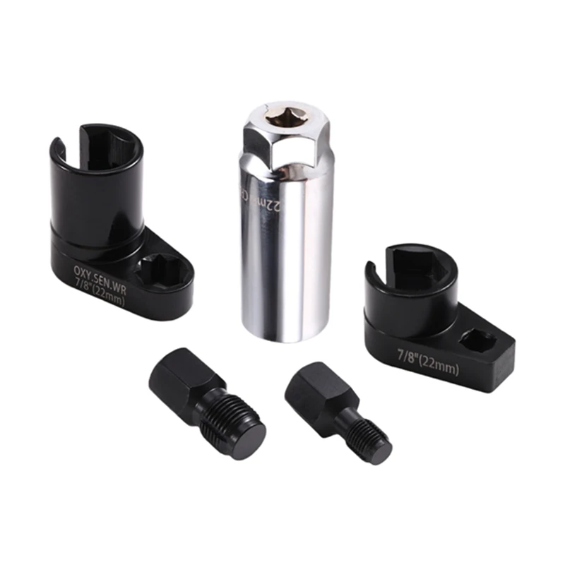 Car Oxygen Sensor Socket Offset Wrench Set 22MM Sockets 1/2In 3/8In Drives Thread Chaser Oxygen Sensor Removing Tool-AC17