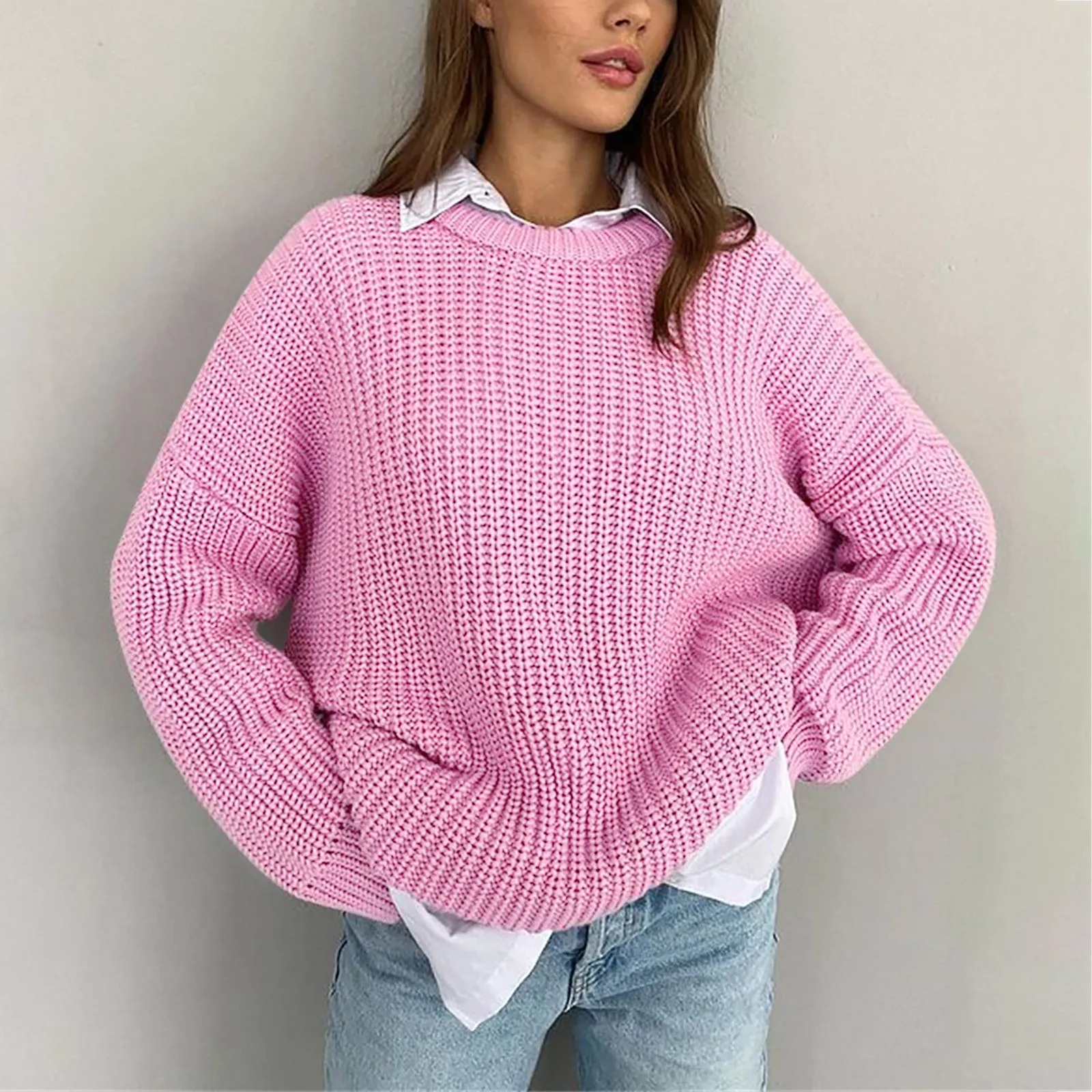 Autunno inverno Solid Cashmere maglione donna pullover 2023 allentato O collo manica a pipistrello spessa camicetta lavorata a maglia Casual donna maglione top